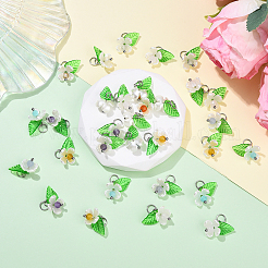 40Pcs 8 Colors Natural Mixed Gemstone & ABS Plastic Imitation Pearl & Acrylic Leaf Pendants&nbsp;PALLOY-YW00095