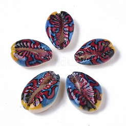 Printed Natural Cowrie Shell Beads&nbsp;SSHEL-R047-01-D04