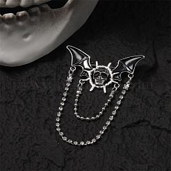 Halloween Skull Bat Alloy Enamel Hanging Chain Brooch with Double Chains&nbsp;PW-WGF646C-01