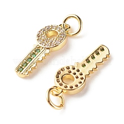 Brass Micro Pave Green & Clear Cubic Zirconia Pendants&nbsp;ZIRC-P094-02G-RS