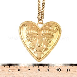 304 Stainless Steel Embossed Human Face Pendant Wheat Chain Necklaces&nbsp;NJEW-P430-03B-G