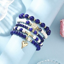 5Pcs 5 Styles Dyed Synthetic Turquoise Beads Stretch Bracelets&nbsp;BJEW-JB12825