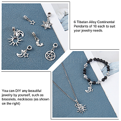 60Pcs 6 Style Tibetan Style Alloy European Dangle Charms&nbsp;FIND-FH0003-03