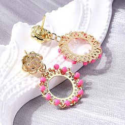 Flat Round Brass Enamel Dangle Stud Earrings&nbsp;EJEW-S261-01G