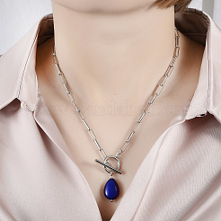 Dyed Natural Gemstone Pendant 304 Stainless Steel Paperclip Chain OT Necklaces for Women&nbsp;WG5218A-05
