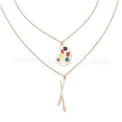 Alloy Colorful Enamel Paint Palette and Brush Pendant Double Layer 304 Stainless Steel Chain Necklaces for Women&nbsp;NJEW-JN05343