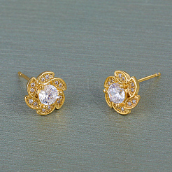 Exquisite Brass Pave Clear Cubic Zirconia Flower Stud Earrings&nbsp;MB8733