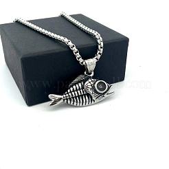 Vintage Punk Style Men's 304 Stainless Steel Fishbone Pendant Necklaces&nbsp;MU8602