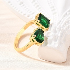 Brass Micro Pave Cubic Zirconia Cuff Rings for Women&nbsp;RJEW-F181-08G