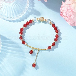 3Pcs Natural Quartz Crystal & Carnelian & Rose Quartz & Green Aventurine Round Beaded Charm Bracelets for Women&nbsp;BJEW-JB11931
