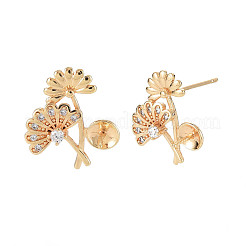 Brass Micro Pave Clear Cubic Zirconia Stud Earring Findings&nbsp;KK-S364-037