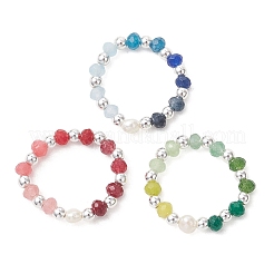 Dyed Natural Malaysia Jade & Natural Freshwater Pearl & Synthetic Hematite Finger Rings&nbsp;RJEW-JR01021