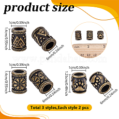6Pcs 3 Styles 304 Stainless Steel European Beads&nbsp;STAS-UN0044-65