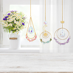 3Pcs 3 Style Iron Chandelier Decor Hanging Prism Ornaments&nbsp;HJEW-BC0001-24