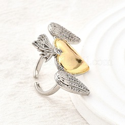 Brass Micro Pave Cubic Zirconia Cuff Rings for Women&nbsp;RJEW-F184-01A-GP