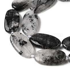 Natural Tourmalinated Quartz/Black Rutilated Quartz Beads Strands&nbsp;G-D365-C02