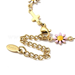 Ion Plating(IP) Enamel Flower & Cross Link Chain Bracelet&nbsp;BJEW-C023-01G-01