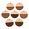 Resin & Walnut Wood Pendants, Flat Round, PeachPuff, 28.5x3.5~4mm, Hole: 1.5mm