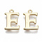 Brass Charms, Nickel Free, Letter, Real 18K Gold Plated, Letter.E, E: 14x9x1mm, Hole: 1.2mm