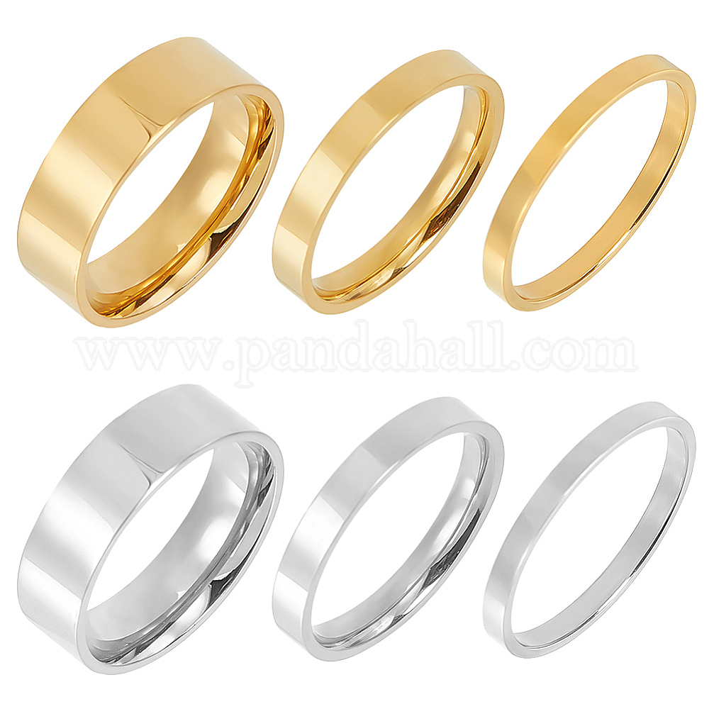 Wholesale 2 Sets 2 Colors 304 Stainless Steel Plain Band Rings Set for ...