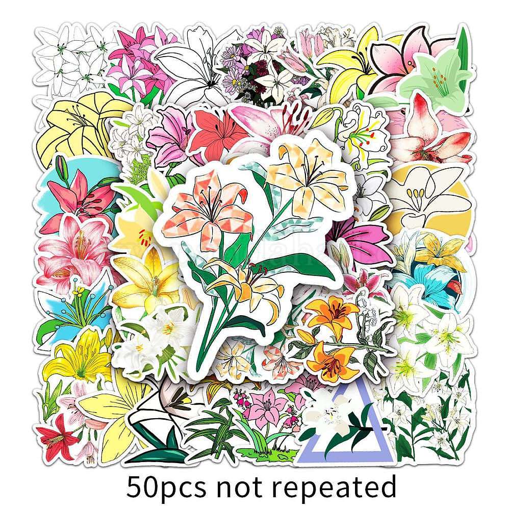 Wholesale 50Pcs 50 Styles Lily Flower Pattern Waterproof PVC Plastic ...