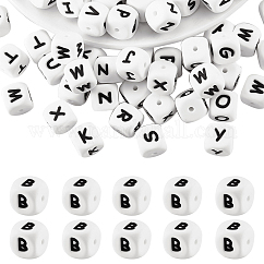 20Pcs White Cube Letter Silicone Beads 12x12x12mm Square Dice Alphabet Beads with 2mm Hole Spacer Loose Letter Beads for Bracelet Necklace Jewelry Making, Letter.B, 12mm, Hole: 2mm