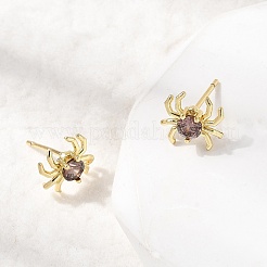 Spider Brass Micro Pave Cubic Zirconia Stud Earrings&nbsp;EJEW-L306-04G-02