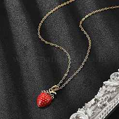 Brass Micro Pave Cubic Zirconia Strawberry Pendant Neckalces for Women&nbsp;NJEW-S448-01G