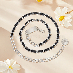 1Pc Alloy Twisted Chain & Black PU Leather Chain Belts for Women&nbsp;AJEW-CL0004-97P