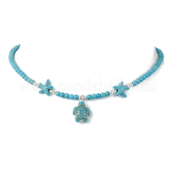 Synthetic Turquoise Sea Turtle & Starfish Pendant Beaded Necklaces&nbsp;NJEW-JN05210-01