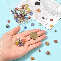 60Pcs 4 Styles Picasso Baking Paint and Golden Metal Enlaced Glass Beads&nbsp;DGLA-YW0001-71
