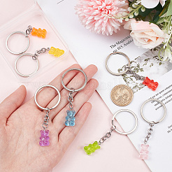 7Pcs 7 Colors Candy Color Transparent Bear Resin Pendant Keychain&nbsp;KEYC-CP0001-17