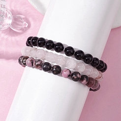 3Pcs 3 Styles Natural Mixed Gemstone Round Beaded Stretch Bracelets Set&nbsp;BJEW-JB10139-01