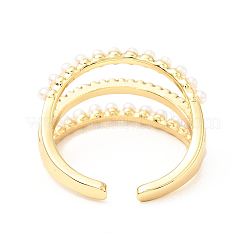 Clear Cubic Zirconia Triple Line Open Cuff Ring with Acrylic Pearl&nbsp;KK-E060-18G