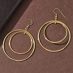 Electroplated 304 Stainless Steel Flat Round Dangle Earrings&nbsp;EJEW-Z129-09G