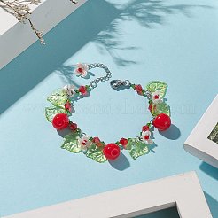 Teacher's Day Theme Resin Apple Charm Bracelets with Acrylic Leaf & Plastic Flower&nbsp;BJEW-JB09209