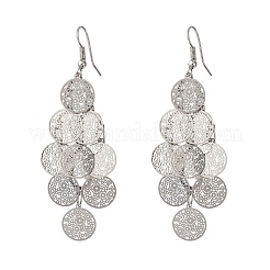 430 Stainless Steel Flat Round Dangle Earrings&nbsp;EJEW-A137-12P
