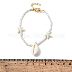 Couch Shell Shape & Starfish Shell Charm Bracelets&nbsp;BJEW-F520-04G