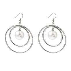 Electroplated 304 Stainless Steel Imitation Pearl Dangle Earrings&nbsp;EJEW-Z129-04P