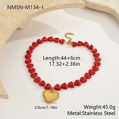 Valentine's Day 304 Stainless Steel Heart Pendant Resin Beaded Necklaces for Women&nbsp;FS-WG68522-01