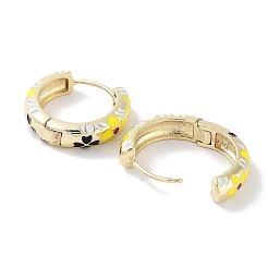 Real 18K Gold Plated Brass Enamel Flower Print Hoop Earrings for Women&nbsp;EJEW-L269-116G