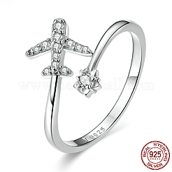 Airplane & Flower Rhodium Plated 925 Sterling Silver Micro Pave Clear Cubic Zirconia Cuff Rings for Women&nbsp;FS-WGB9FE4-01