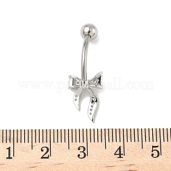 Brass Pave Clear Cubic Zirconia Curved Barbell Bowknot Belly Rings&nbsp;AJEW-L099-01B-P