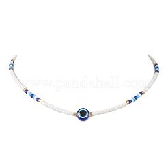 Resin Evil Eye & Glass Seed Beaded Necklaces for Women&nbsp;NJEW-MZ00152-02