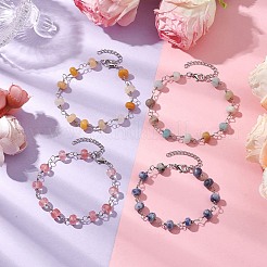 Faceted Rondelle Gemstone Link Chain Bracelets&nbsp;BJEW-JB10831