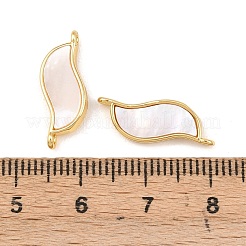 Brass with Natural White Shell Leaf Links Connector Charms&nbsp;KK-Z140-08G