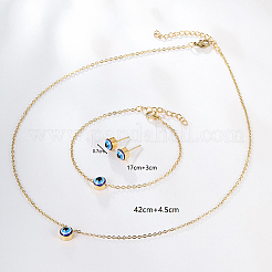 Evil Eye Stainless Steel Stud Earring & Bracelets & Necklaces Set&nbsp;LY5157-2