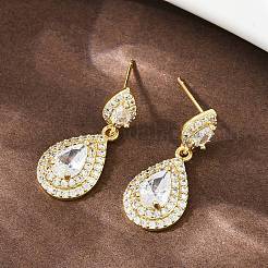 Brass Micro Pave Cubic Zirconia Stud Earrings&nbsp;EJEW-K312-06G