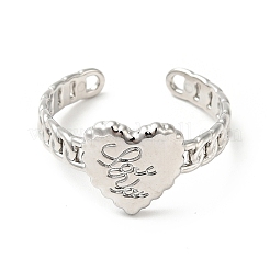 Non-Tarnish 304 Stainless Steel Heart with Word Love You Open Cuff Ring for Women&nbsp;RJEW-I085-06P