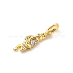 Brass Pave Clear Cubic Zirconia Flamingo Shape European Dangle Charms&nbsp;KK-C113-10G